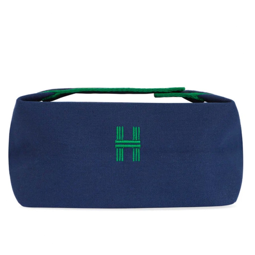 NWT H Canvas Travel Cosmetic Bag in Navy & Green